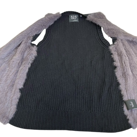 525 America Luxe Gray Rabbit Fur Open Front Vest With Chunky Knit Back Luxury M - Picture 11 of 16